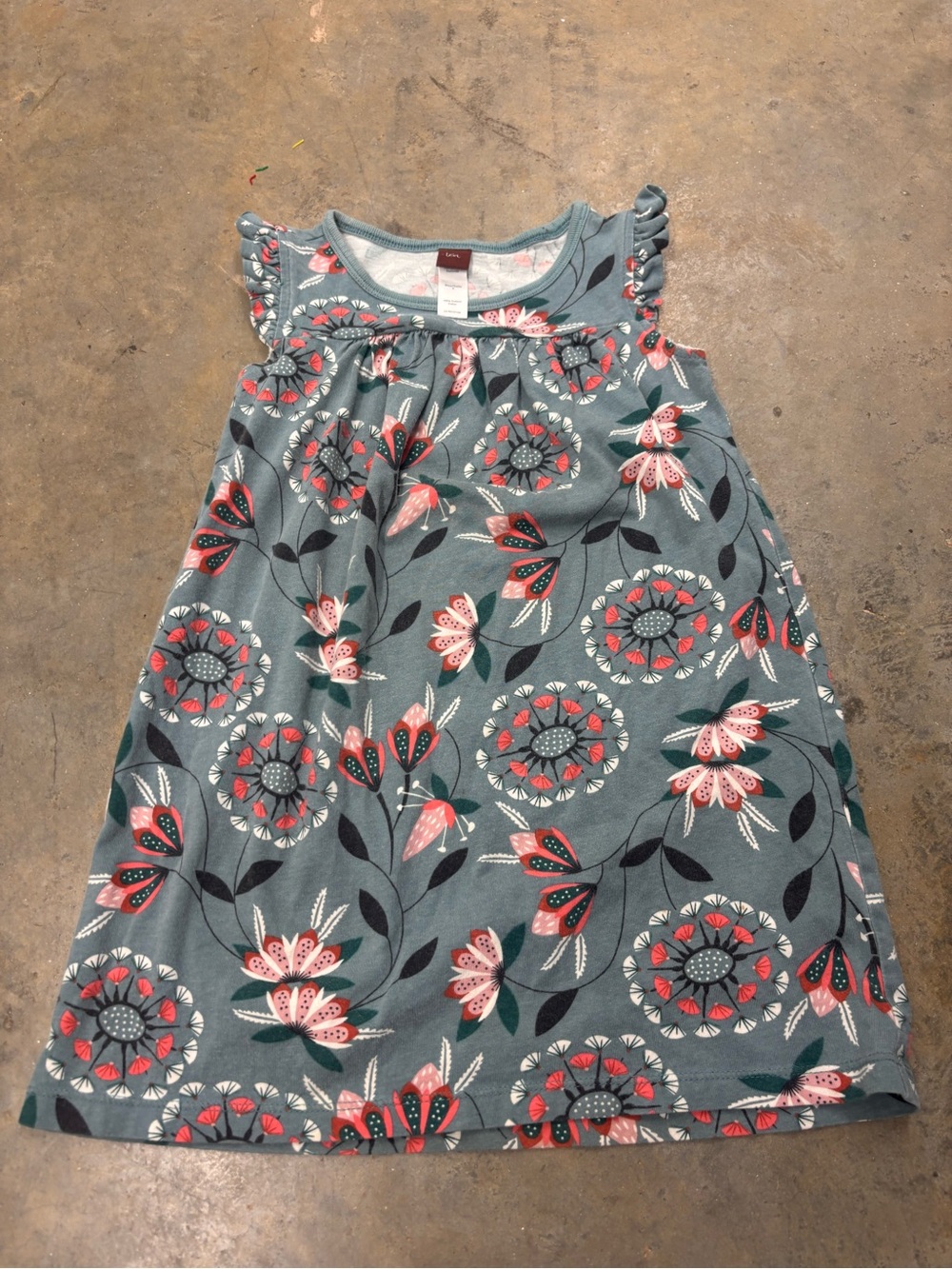Tea Blue Flowery Ruffled Sleeves Girly Dress Girls 5